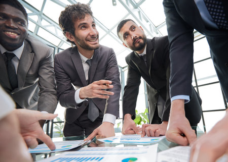 employees are brainstorming in the office of a technology startupの写真素材