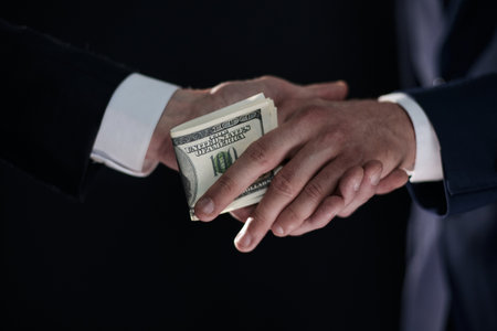businessman hand giving money on black backgroundの写真素材