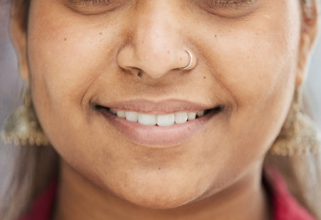 Close up cropped portrait of attractive perfect girl with healthy white teeth
