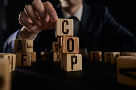 businessman collected the word COP from wooden cubesの写真素材