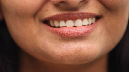 close up image of womans face focusing the lower portionの写真素材