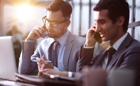 View Of Traders Office Working Sitting At Deskの写真素材