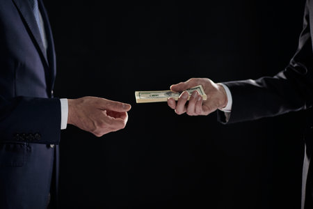 Money transfer between colleagues on a black background