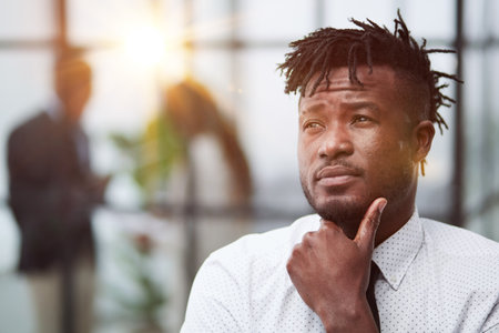 Portrait African American single bachelor male. Successful millennial wellbeing person conceptの写真素材