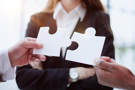 connect two puzzle pieces concept of business solution solving a problem Generative AIの写真素材