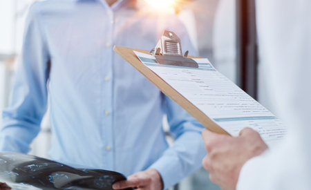 Professional doctor holding a folder in the corridor of the hospitalの写真素材