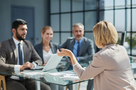 A group of colleagues reached an agreement in the negotiationsの写真素材