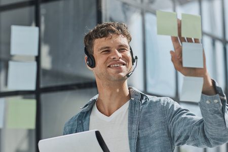 Business man, call center and web support communication at a computer in a officeの写真素材