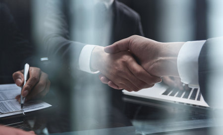 close up. handshake of business people in the officeの写真素材