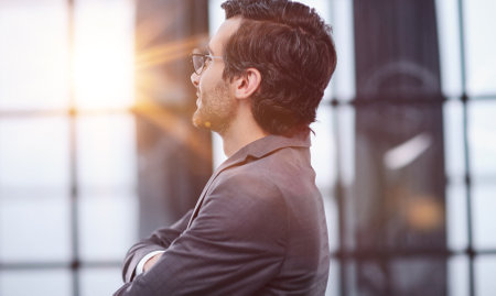 Development, corporate with male employee in business agency for management, expert and directorの写真素材