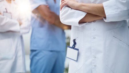 Group of medical staff in clinic hallway.の写真素材