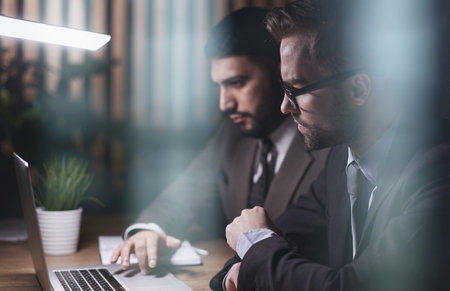 two business colleagues looking at the laptop screenの写真素材
