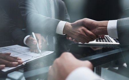 close up. handshake of business people in the officeの写真素材