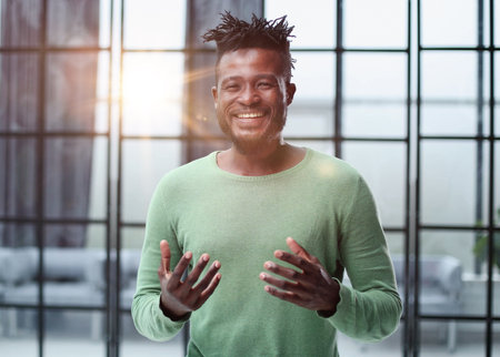 Portrait of an African American man in casual clothesの写真素材