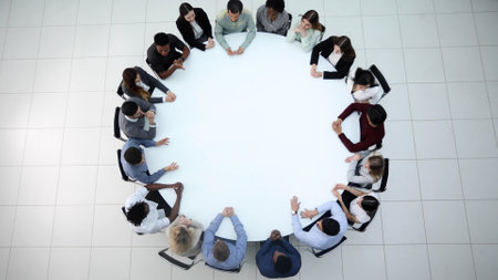 Business people group meeting shot from top view in office .の写真素材