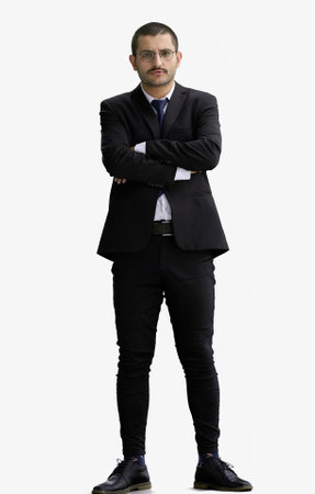full-length portrait of a young man. standing isolated on white backgroundの写真素材