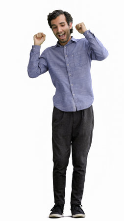 man in full growth. isolated on white background wearing headphones dancingの写真素材