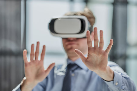 businessman in virtual reality headset in the office