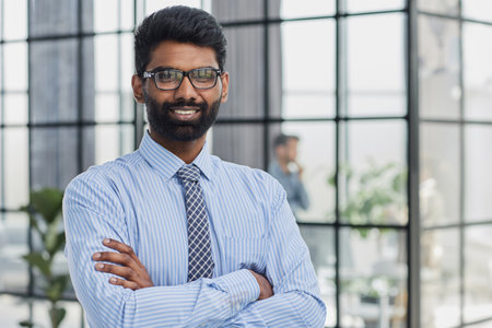 Close-up photo portrait of successful and happy businessman, male investor beard looking at cameraの写真素材