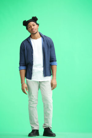 A man, full-length, on a green background