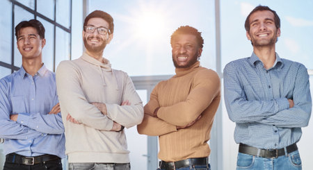 portrait of a friendly business team in the office lobby