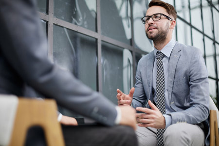 Man having a business meeting, recruitment or agreement.の写真素材