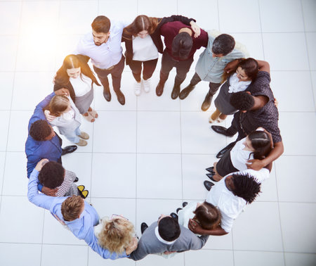 top view .a large group of diverse young peopleの写真素材