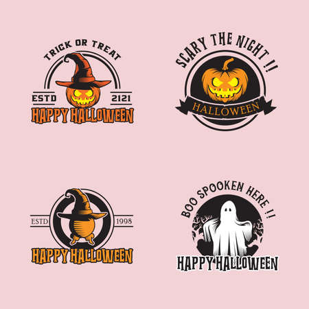 Halloween design inspiration, vector collection of halloween stickers. magic hat, pumpkin, ghost, sphere.のイラスト素材