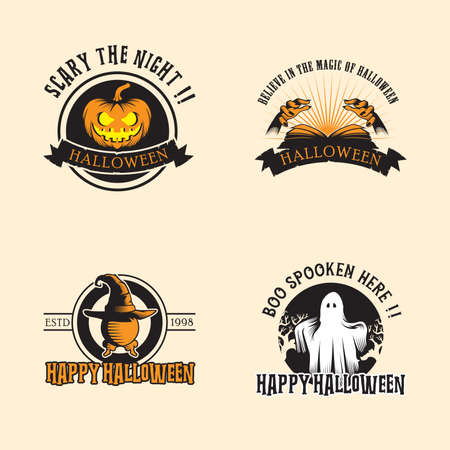 Halloween design inspiration, vector collection of halloween stickers. pumpkin, sphere, hands, ghost.のイラスト素材