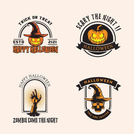 Halloween design inspiration, vector collection of halloween stickers. pumpkin, magic hat, zombie.のイラスト素材