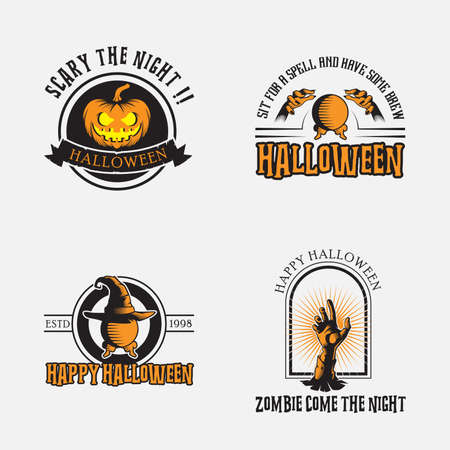 vector collection of halloween stickers. hands, sphere, pumpkin, zombie, magic hat, ghost.のイラスト素材