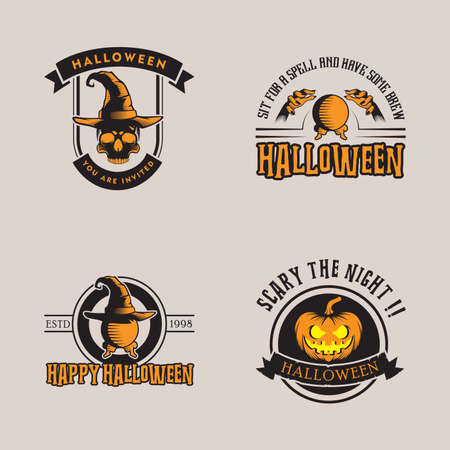 vector collection of halloween stickers. Halloween, pumpkin, skull, sphere.のイラスト素材