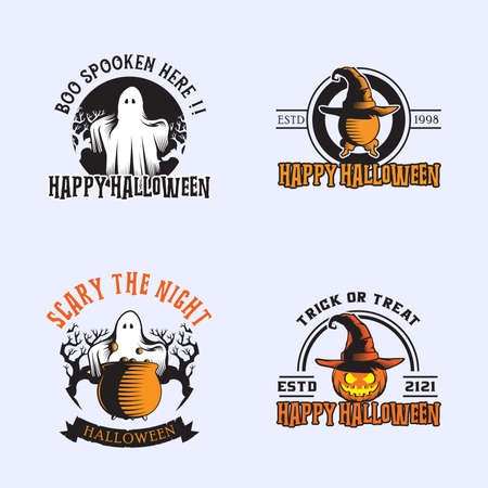 vector collection of halloween stickers. ghost, barrel, magic hat, pumpkin.のイラスト素材