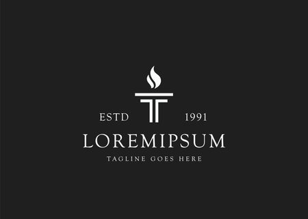 Minimalist burning Torch Fire Flame with Pillar column logo design Inspirationのイラスト素材