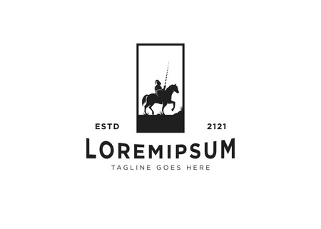 Medieval Knight Logo Icon. Horseback Knight Silhouette, Horse Warrior Paladin Medieval Vector Illustration.のイラスト素材