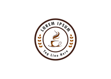 Coffee Cup Emblem Logo Design Inspiration. for Tea and Coffee Shop Vector Template. Illustration of a Smoky Cup.のイラスト素材