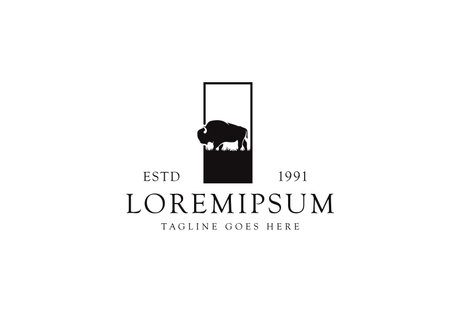 Long-Haired Buffalo Logo Icon. Buffalo Silhouette, Buffalo Breeders Vector Illustration.のイラスト素材