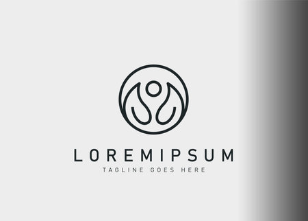 Leaf meditation logo design. Icon vector illustration of a person in leaf position. Modern logo design with line art style.のイラスト素材