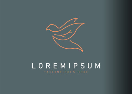 Leaf bird logo design. Vector illustration of humming bird with leaf wings. Vintage logo design vector line icon templateのイラスト素材