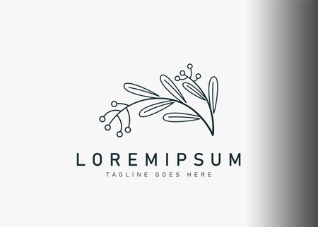 Nature cosmetics logo design. Icon vector illustration of botanical cosmetics. Modern logo design with line art style.のイラスト素材