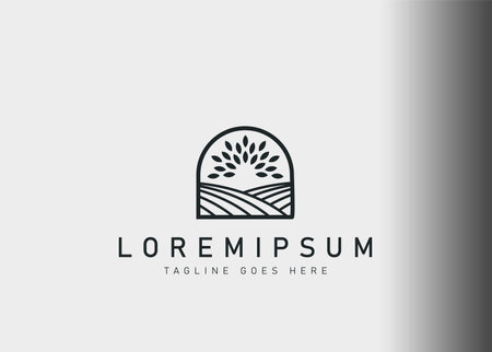 Agricultural field logo design. Icon vector illustration of plant seeds and fields. Modern logo design with line art style.のイラスト素材