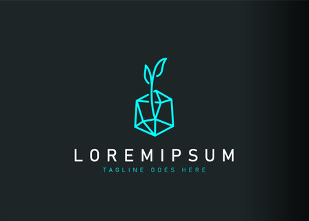 Nature gem logo design. Icon vector illustration of plants growing on gemstones. Modern logo design with line art style.のイラスト素材