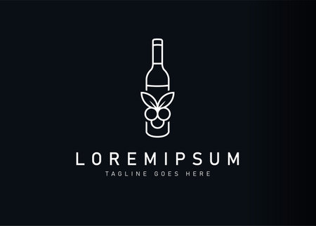 Wine bottle logo design. Icon vector illustration of bottle grapes . Modern logo design with line art style.のイラスト素材