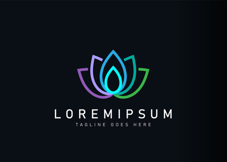 Colorful lotus logo design. Vector illustration of lotus in full bloom icon design. Modern logo design with line art style.のイラスト素材
