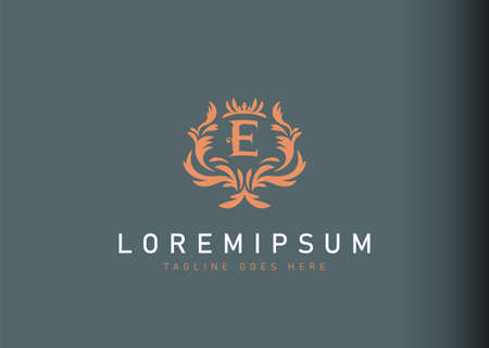Heraldic initial letter E logo design. Vector illustration of elegant floral initial letter E icon design. Modern logo design with emblem style.のイラスト素材