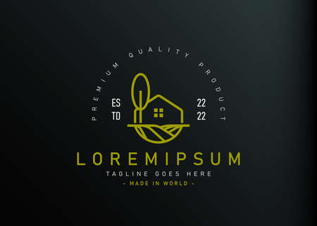 Farm house logo design. Vector illustration of abstract agriculture farm icon design. Modern logo design with line art style.のイラスト素材