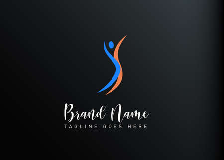 Healthy body logo design. Vector illustration of an abstract person jumping in a fit style. Modern logo design line icon templateのイラスト素材