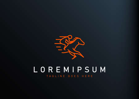 horse race logo design. Vector illustration of horse race competition. Modern design line logo templateのイラスト素材