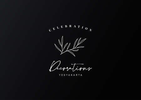 Logo Design of Minimalist Botanical Plant with Thin Leaves. Vintage Modern Vector Line Art Design Templateのイラスト素材