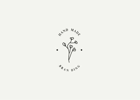 Logo Design of Hand Drawn Botanical Small Floral. Vintage Modern Vector Line Art Design Templateのイラスト素材